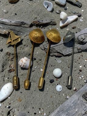 Vintage Shell and Nautical Stick Pins - Gold & Silver Tones
